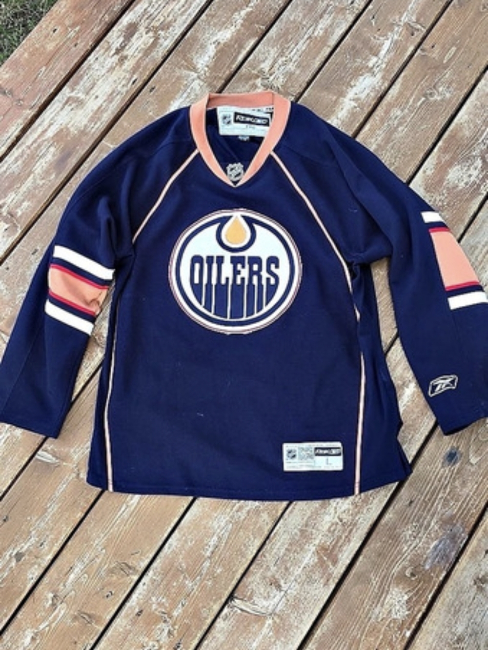 NHL Reebok Edmonton Oilers Reebok Home Jersey Blue & Orange Large Mens LARGE